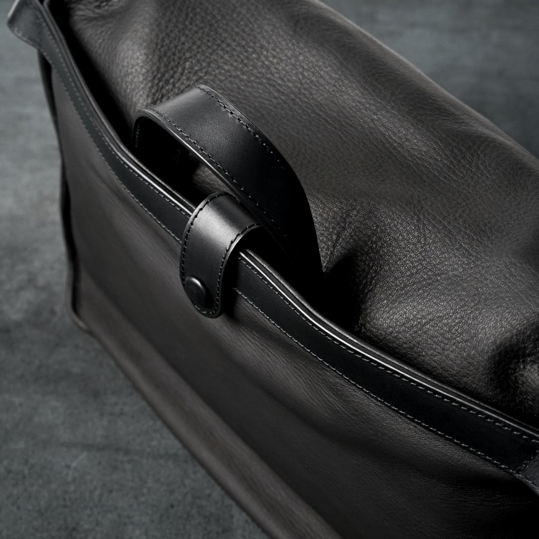 HAYASHIGO林五　ポーチ付き黒DEERレザーバッグ　鹿革手提げバッグ ☆林五創業150年以上の老舗ムラ染め 最高級レザー DRAWER バック