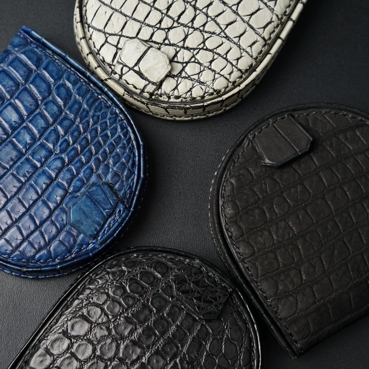 【新品】マットクロコダイル　馬蹄型ケース ネイビー 日本製 上質 クロコダイル コインケース 馬蹄型 ワニ革 小銭入れ